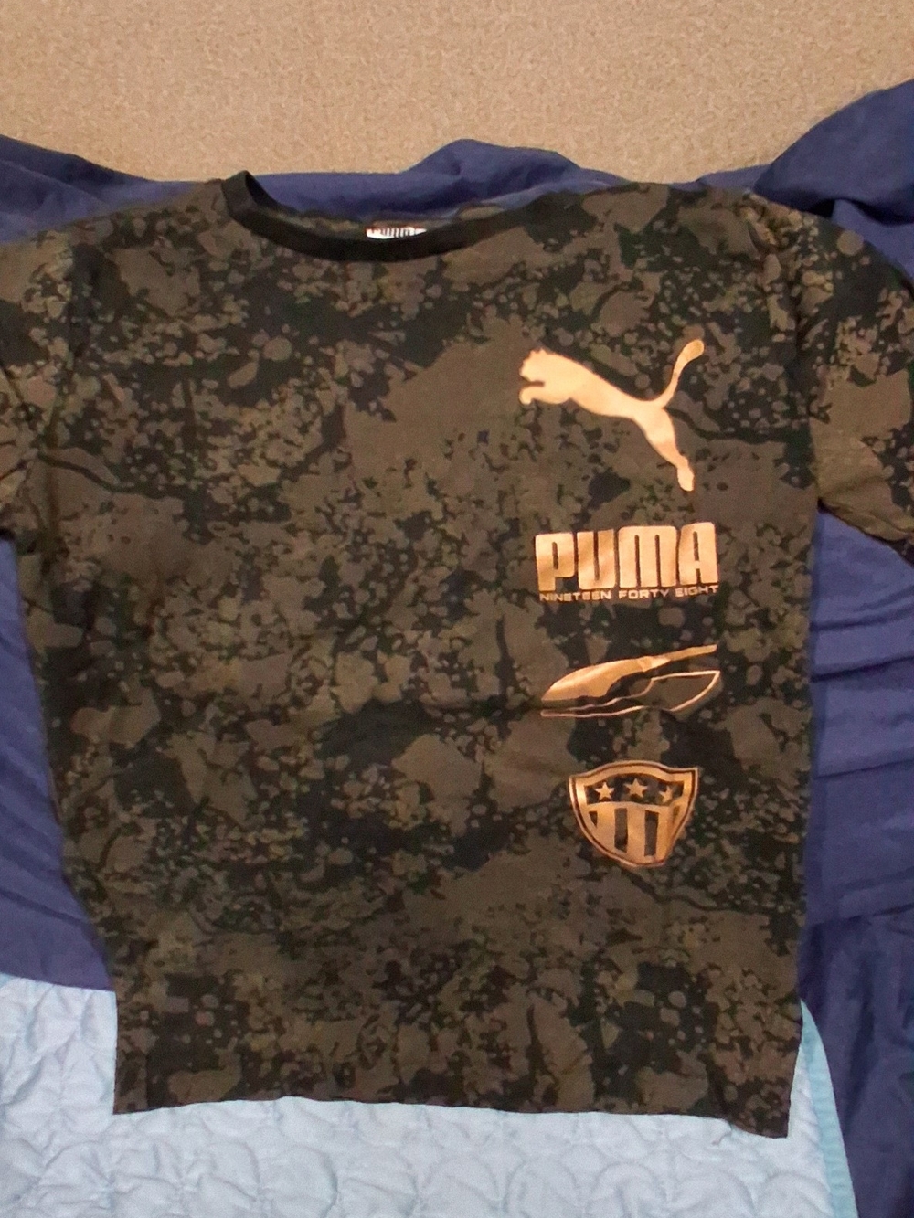Puma Black & Olive Camo Short Sleeve Tee with Gold Logo